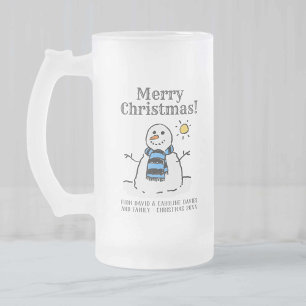kerstsnowman-design met persoonlijke groet matglas bierpul