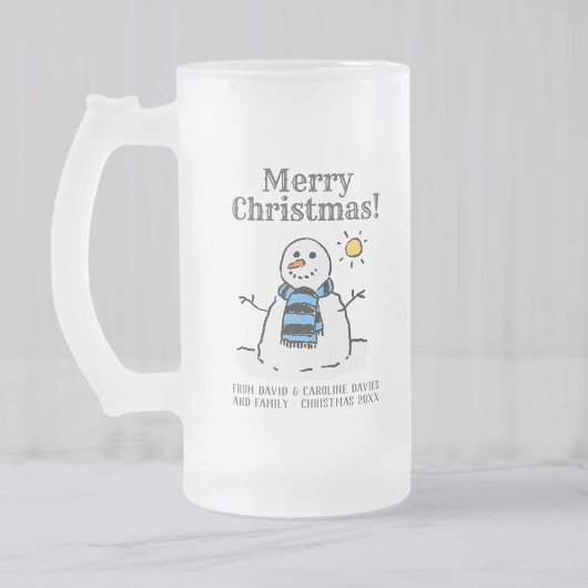 kerstsnowman-design met persoonlijke groet matglas bierpul