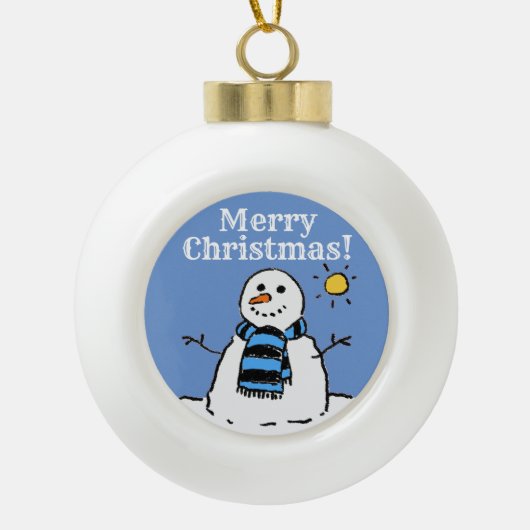 kerstsnowman-design met prettige kerst keramische bal ornament (Voorkant)