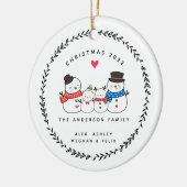 KerstSnowman Familie van Vier keramische siervoorw Keramisch Ornament (Links)