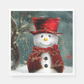 KerstSnowman, rood Pet en jasje sneeuw Servet (Voorkant)