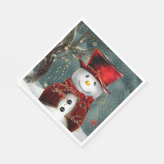 KerstSnowman, rood Pet en jasje sneeuw Servet (Hoek)