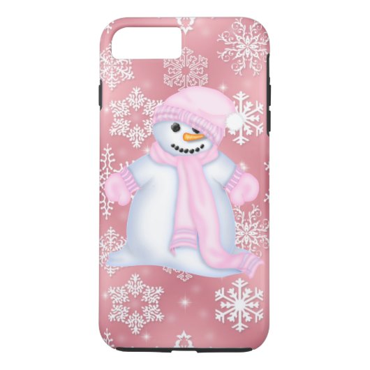 Kerstsnowman roze iPhone 7 plus hoesje (Achterkant)