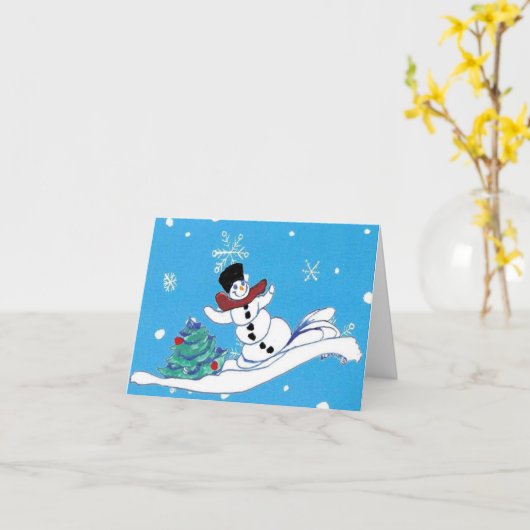 kerstsnowman vouwd Wenskaart Kaart (Gele Bloem)