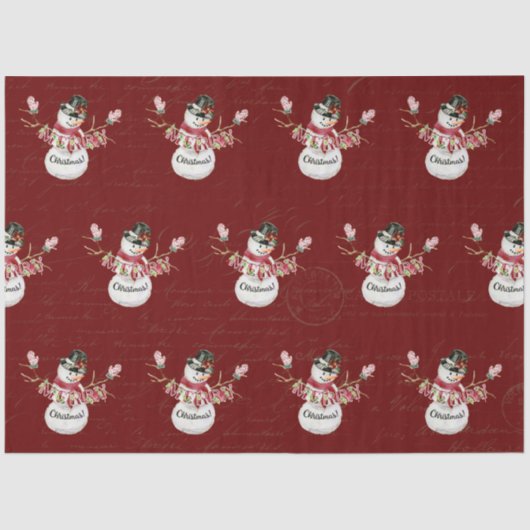 KerstSnowman Waterverf Rood Script-ontkoppeling Tissuepapier (Voorkant)