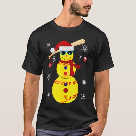 Kerstsoftbal Bat Snowman Santa Snowflake Gir T-shirt (Voorkant)