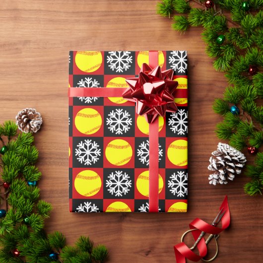 Kerstsoftbal Rood en zwart Snowflake Patroon Cadeaupapier (Feestdagen Geschenken)