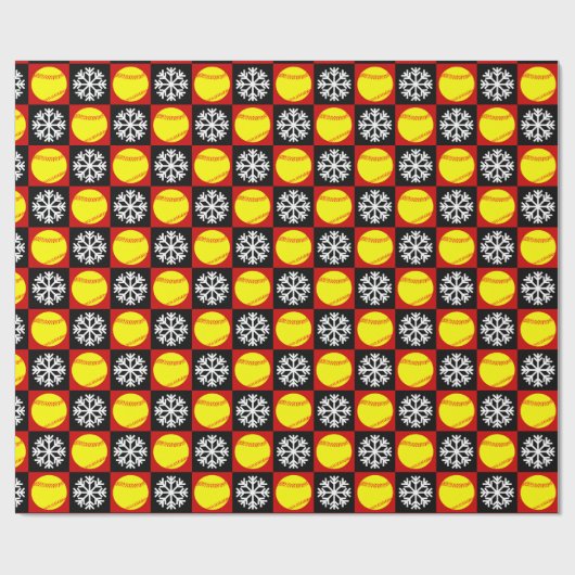 Kerstsoftbal Rood en zwart Snowflake Patroon Cadeaupapier (Vlak)