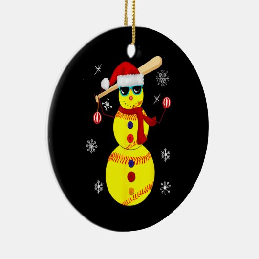 Kerstsoftball Bat Snowman Santa Snowflake Keramisch Ornament (Rechts)