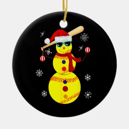 Kerstsoftball Bat Snowman Santa Snowflake Keramisch Ornament (Voorkant)