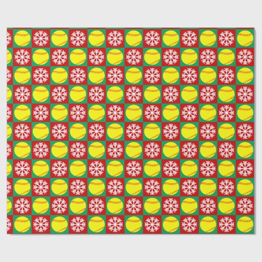 KerstSoftball en Snowflake Red en Green Cadeaupapier (Vlak)