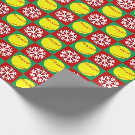 KerstSoftball en Snowflake Red en Green Cadeaupapier (Hoek)