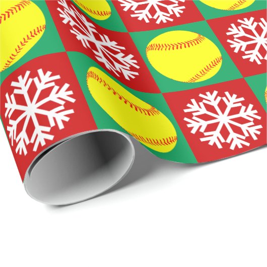 KerstSoftball en Snowflake Red en Green Cadeaupapier (Rol Hoek)