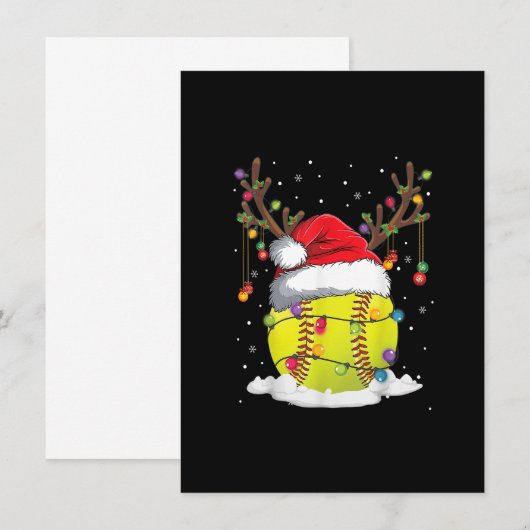 KerstSoftball Reindeer Funny Santa Hat Xmas K Kaart (Voorkant / Achterkant)