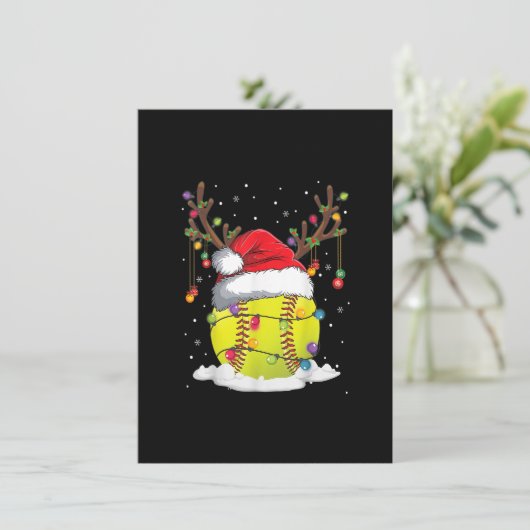 KerstSoftball Reindeer Funny Santa Hat Xmas K Kaart (Staand voorkant)