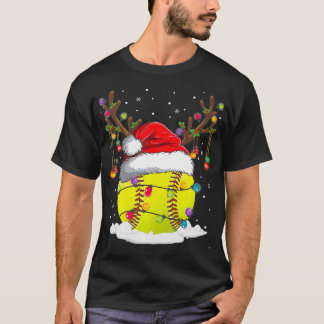 KerstSoftball Reindeer Funny Santa Hat Xmas K T-shirt