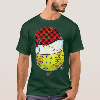 Kerstsoftball Santa Hat Funny Sport Xmas T-shirt