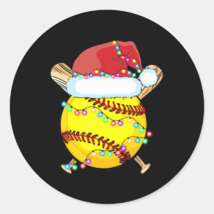 Kerstsoftball Santa Hat Reindeer Lights-Kerstmis Ronde Sticker