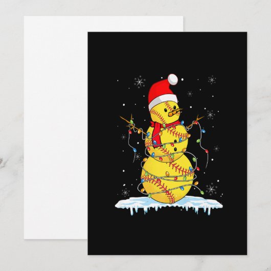 KerstSoftball Snowman Santa Xmas lampjes voor B Feestdagenkaart (Voorkant / Achterkant)