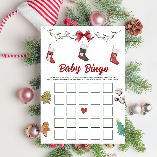 Kerstsok Baby shower Baby Bingo Games Kaart