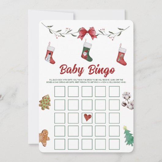 Kerstsok Baby shower Baby Bingo Games Kaart (Voorkant)