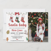 Kerstsok Baby shower Party Foto Kaart (Voorkant)