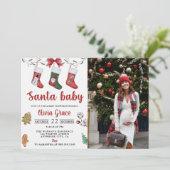 Kerstsok Baby shower Party Foto Kaart (Staand voorkant)