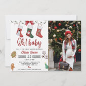 Kerstsok Baby shower Party Foto Kaart (Voorkant)
