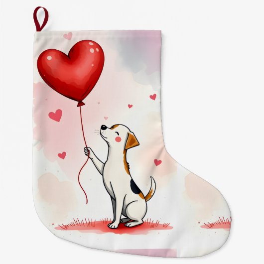 Kerstsok, Hond Rode Hart Grote Kerstsok (Voorkant)