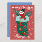 Kerstsok met een Sneeuwman Feestdagenkaart (Voorkant / Achterkant)