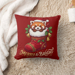 Kerstsok Rode Panda Merry & Bright Kussen