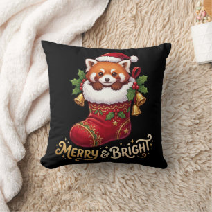 Kerstsok Rode Panda Merry & Bright Kussen