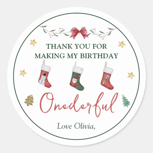 Kerstsok Verjaardag Classic Ronde Sticker (Voorkant)