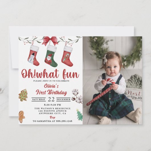 Kerstsok verjaardagsfeestfoto kaart (Voorkant)