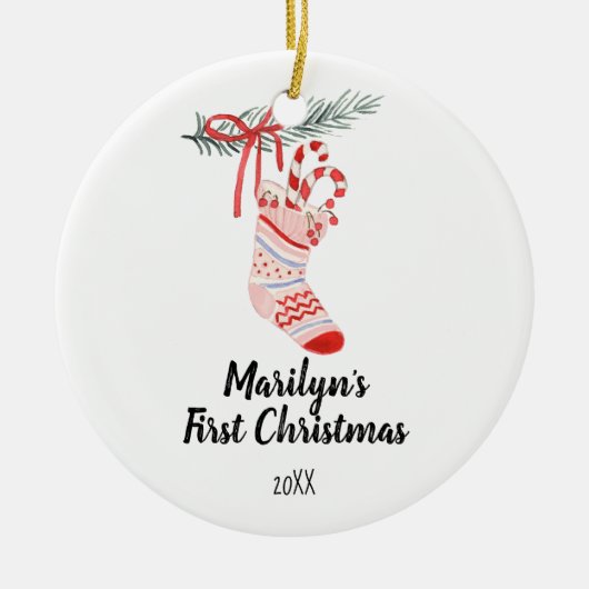 kerstsokensaneel voor baby Girl Keramisch Ornament (Voorkant)