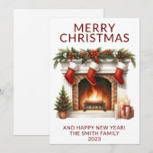 Kerstsokken bij de Haard Rode Kerstkaart Kaart (Voorkant / Achterkant)