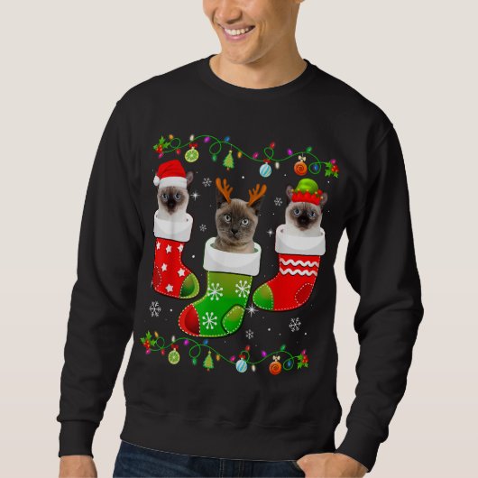 kerstSokken Funny Siamese kat Lover Xmas Light Trui (Voorkant)
