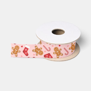 Kerstsokken met dropstok Roze Kerst Gingerbread Satijnen Lint
