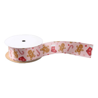 Kerstsokken met dropstok Roze Kerst Gingerbread Satijnen Lint
