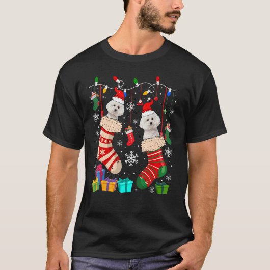 kerstsokken Pajama Bichon Frise Dog Puppy T-shirt (Voorkant)