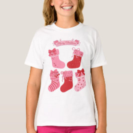 Kerstsokken Roze Strik Kersen Sterren T-shirt
