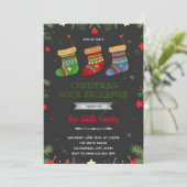 Kerstsokken ruil feest uitnodiging (Staand voorkant)
