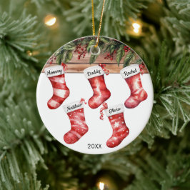 Kerstsokken voor een gezin van 5 waterverf keramisch ornament
