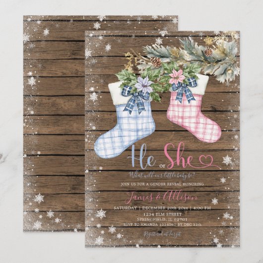 Kerstsokken voor geslacht onthulling Winter Wood Kaart (Voorkant / Achterkant)