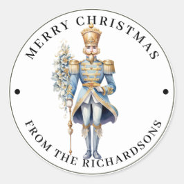 Kerstsoldaat in het blauw Prettig kerstfeest  Ronde Sticker