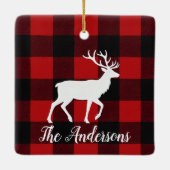 Kerstsouvenir met familienaam herten - Plaid Keramisch Ornament (Achterkant)