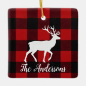Kerstsouvenir met familienaam herten - Plaid Keramisch Ornament (Voorkant)