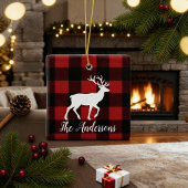 Kerstsouvenir met familienaam herten - Plaid Keramisch Ornament
