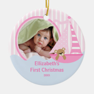 Kerstsouvenir Zeilboot Eerste Kerst Foto Baby Keramisch Ornament