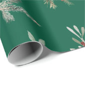 Kerstspar & Rode Bessen Bosgroen Cadeaupapier (Rol Hoek)
